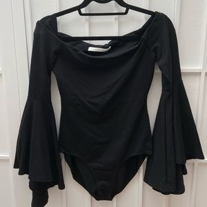 Black bodysuit with flare sleeves